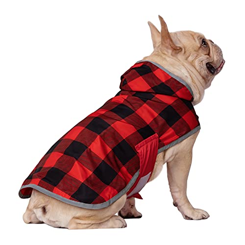 2-in-1 Reversible Dog Raincoat Hooded Poncho Rain Jacket Red Plaid S (Small / Buffalo Plaid / Red)