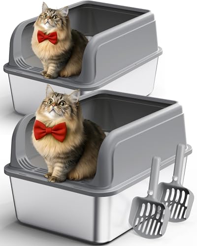 Stainless Steel Cat Litter Box (XL (2 Packs) / Grey)