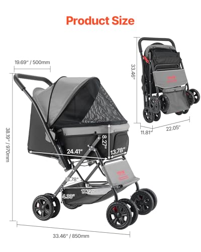 Pet Stroller 44 lbs Weight Capacity (4 wheels, For Pets up to 40 Pound)