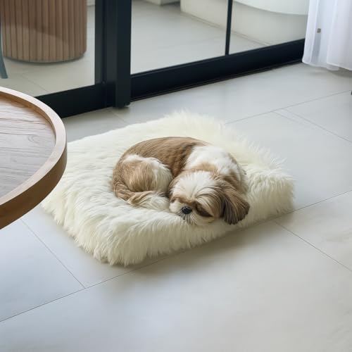 Faux Fur Orthopedic Rectangular Dog Bed (White / Small)