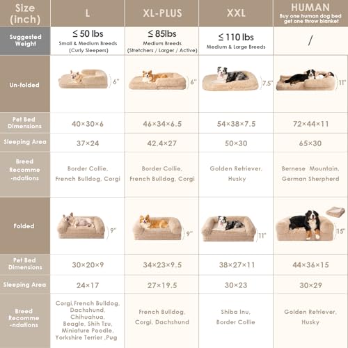 Orthopedic Foldable Human Dog Bed (72x44x11(Folded 44x36) / Camel)