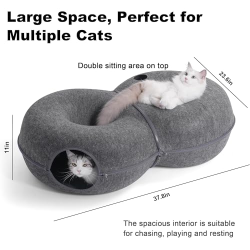 8 Shaped Large Cat Tunnel Bed for Indoor Cats (Dark Grey / Large (38 x 24 x 11 in))