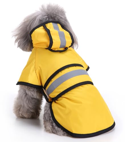Dog Raincoat Hooded Reflective Waterproof Slicker Poncho (Yellow / XS(1-2 pound))