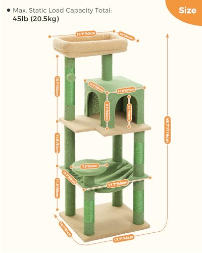 45.7" Cactus Cat Tree with Hammock (Green / 45.7in)