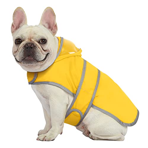 Clear Hooded Dog Raincoat Jacket Poncho with Dog Leash Hole Yellow S (Small / Yellow)