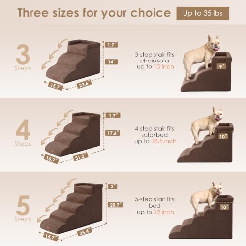 3 Step Curved Dog Stairs for Small Dogs 14" H (Brown / 23.6"l X 15.7"w X 15.7"h)