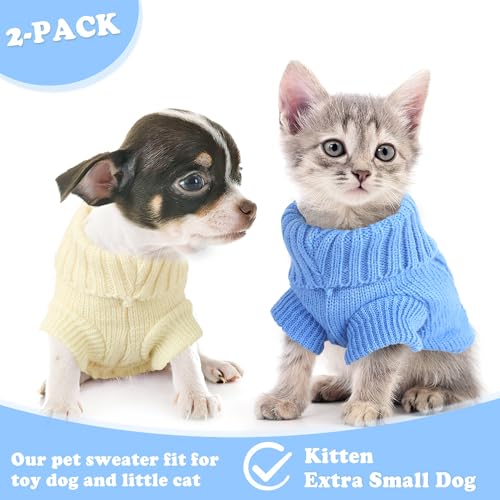 2 Pack XXS Dog Sweater for Small Teacup Dogs 1.5 (XX-Small / Cyan blue+Beige)