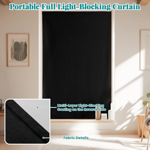 100% Blackout Curtains for Bedroom Stick On Curtain Window Shades Pull Down Blackout Window Cover No Drillng Self Adhesive Curtains No Rod Small Windows (46"W x 72"L (Pack of 1) / Black)