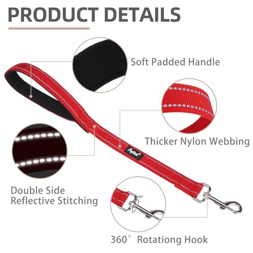 Reflective Short Dog Leashes 3 Pack for Walking and Training (Red / 1FT+1.5FT+2.5FT)