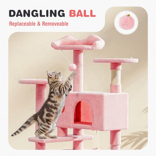 54 Inch Cat Tree Tower with Natural Sisal Scratching Post (Pink / 54IN)