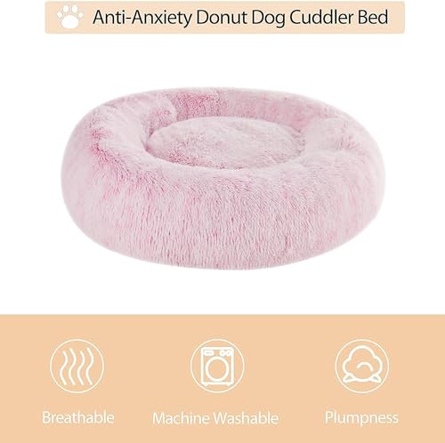 Large Pink Round Calming Dog Bed Cat Bed for Comfy Sleep (36"L x 36"W x 10"Th / light pink)