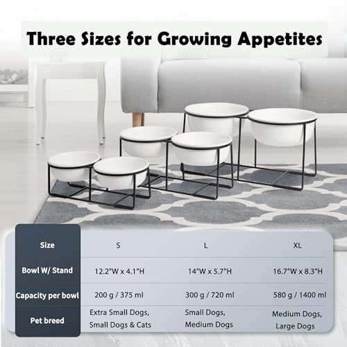 Ceramic Elevated Dog Bowl Set (Matte White / XL × 2)
