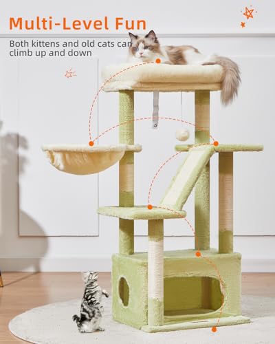 Cat Tree 38.5In Cat Tower for Indoor Cats (Green and Beige / 38.5 Inches)