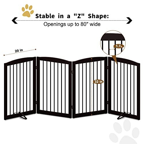 Freestanding Pet Gate for Dogs (32" Height-4 Panel / Dark Brown)