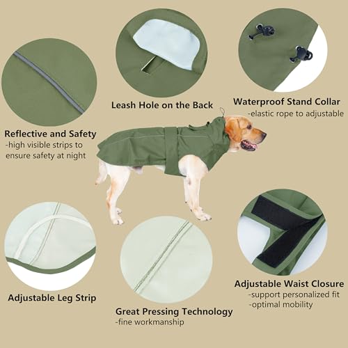 Adjustable Waterproof Dog Raincoat for Dogs (Army Green / X-Large(37-55lb))