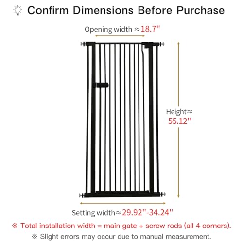 Extra Tall Cat Gate 55.12" High 29.92" (55.12" H-black / 29.92"-34.24" W)