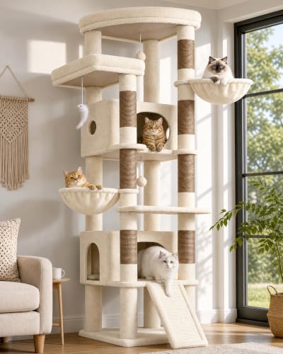 80in Tall Extra Large Heavy Duty Corner Cat Tree Tower (Beige)