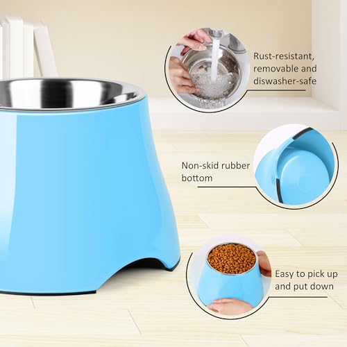Dog Bowls Cone Friendly Non Slip Single Dog Bowl with Stainless Steel Inner (Large(3 Cups) / Aqua Blue)