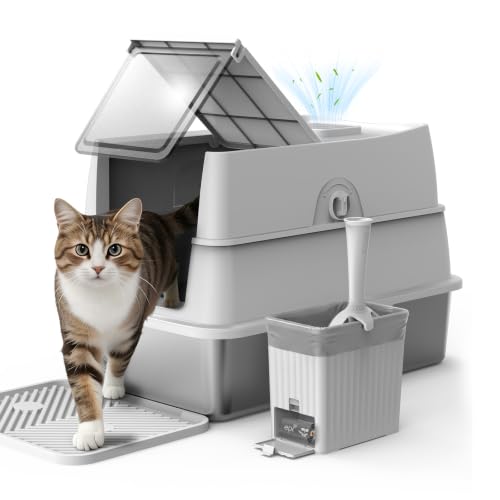 Stainless Steel Litter Box with Lid (Silver Grey / X-Large)