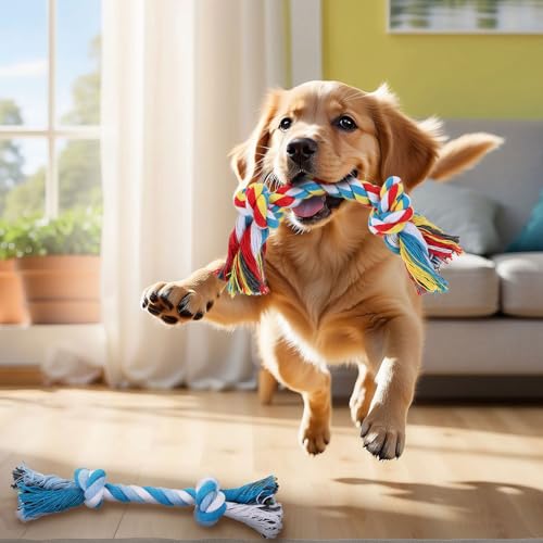 24 Pcs Dog Rope Toys Bulk Multi Color Puppy Chew Rope Cotton Teething Toys 2 Knot Tug for Aggressive Chewers Small and Medium Dogs Puppies