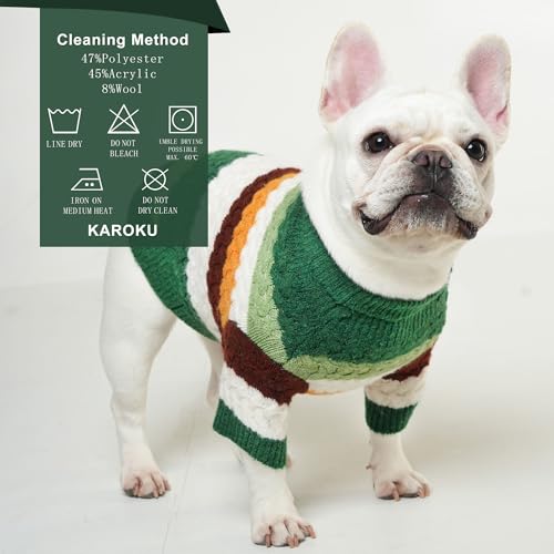 Dog Sweater Classic Turtleneck Knitted Striped Dog Sweaters (Green / Small)