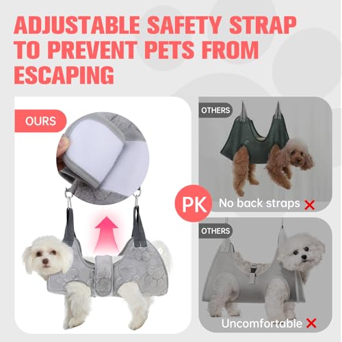 Dog Grooming Hammock Harness for Dogs & Cats with Pet Nail Clipper Trimmer (S / Grey 1)