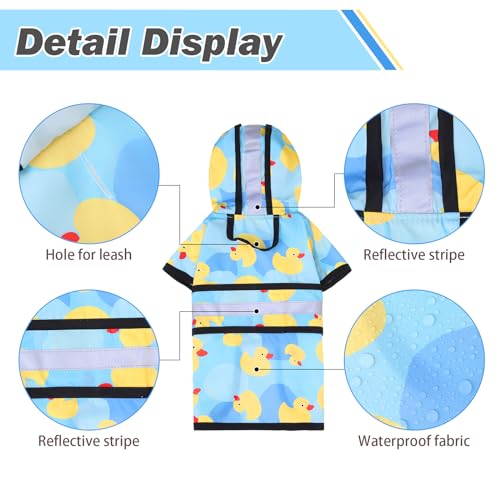 Dog Raincoat Hooded Slicker Poncho with Leash Hole (M:15-20lbs / Cute Duck)