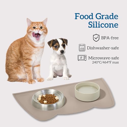 Cat Food Mat Silicone Pet Feeding Mat (18"L x 10"W / Beige)