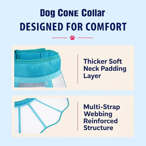 Hard Plastic Dog Post Surgery Recovery Cone Collar with Soft Neck Pad (Blue-Green / X-Large)