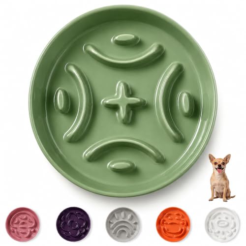 Ceramic Slow Feeder Dog Bowl (Green / Small without Stand)