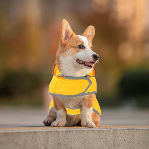 Dog Raincoat for Small Dogs Puppies Waterproof Jacket Hooded Rain Coats with Reflective Strips Leash Hole & Poncho Adjustable Fit (B.Yellow / X-Small)