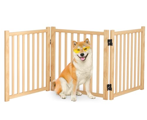 Wooden Freestanding Dog Gate Indoor (【3 Panels】H:23'')
