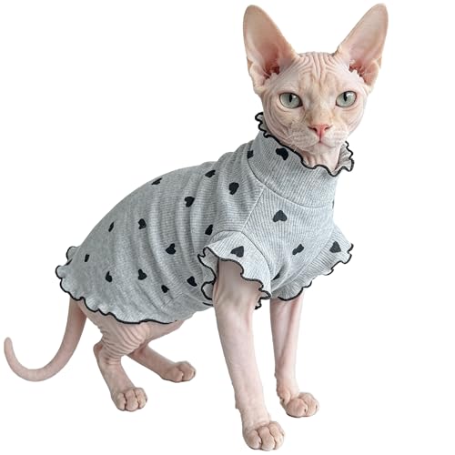 Pure Cotton Sphynx Cat Clothes Sweater Shirt Pet Apparel (Grey / Medium)