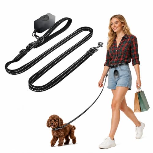 Hands Free Dog Leash with Poop Bag Holder (Black)