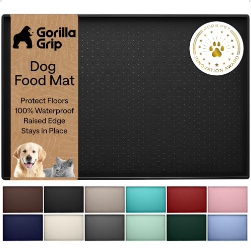 Dog Food Mat 100% Waterproof Silicone (Black / 16"l X 10"w)