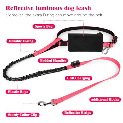 Light Up Waist Leash for Dog Walking (Pink)