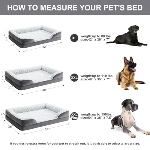Orthopedic Dog Beds for Large Dogs (Deep Grey / 42"L x 30"W x 7"Th)