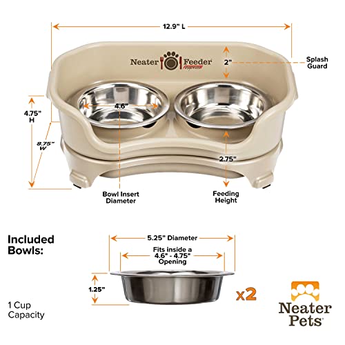 Express Mess Proof Cat Bowls Elevated (Cat w/ Standard Bowls / Almond)