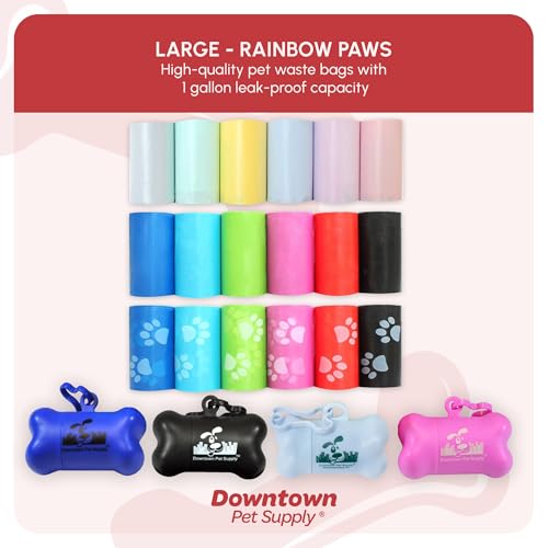 Poop Bags for Dogs with Dispenser (1000 Count (Pack of 1) / Rainbow with Paw Prints)