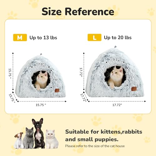 Cat Beds for Indoor Cats 2 in 1 Cat Bed Cave Machine Washable Fluffy Cat Cave Bed Foldable Non (Gray / L(17.7 x 17.7 x 17.7 Inch))