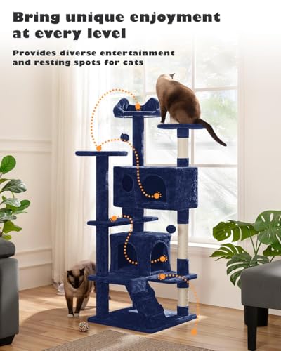 54in Cat Tree Tower (Navy Blue / 54in)