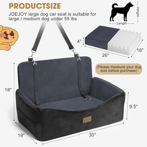Dog Car Seat for Large Medium Sized Dogs Under 55 lbs (Black Dark Grey / Medium/Large)