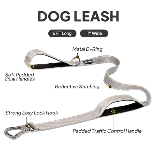 6FT Heavy Duty Dog Leash with Soft Padded Double Handle (6 FT x 1 in Wide / Grey)