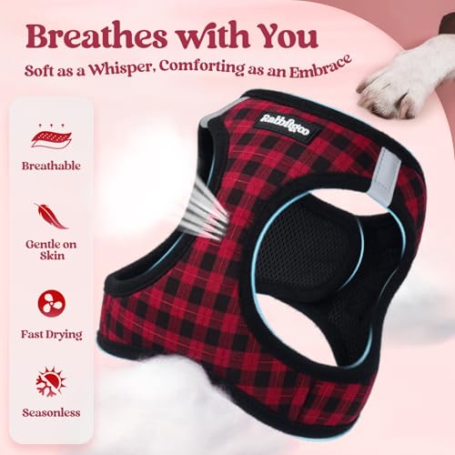 Dog Harness Medium Sized and Leash Set (Red Check / L (chest: 18.2 - 20.5"))