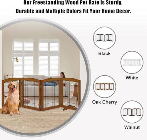 4 Panel Freestanding Wooden Dog Gate (30"Height-4 Panel / Oak Cherry)