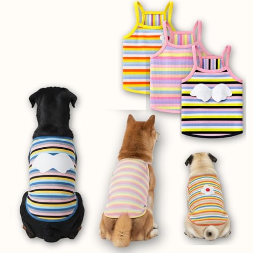 3 Pack Pet Cotton Sleeveless Top Striped Vest Top Soft Breathable Puppy Tank Top Cat Tee Dog Sleeves Top (X-Large)