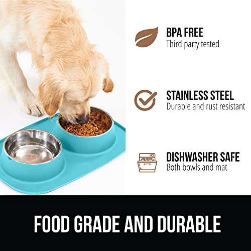 Dog Bowl with Feeding Mat (Turquoise / 3 Cup Bowls)