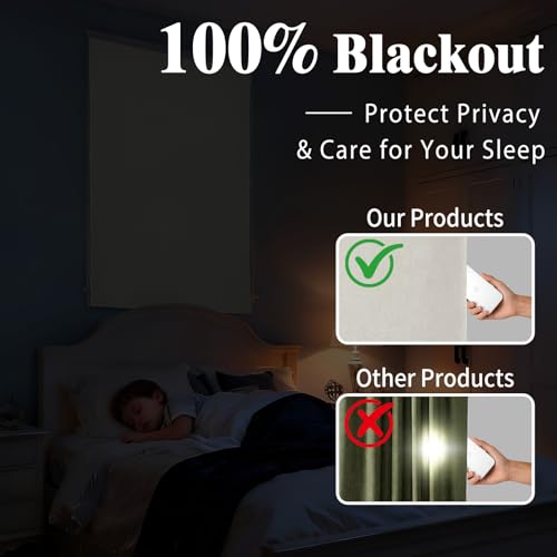 100% Blackout Adhesive Blackout Curtains (59"W x 84"L (Pack of 1) / Light Beige)