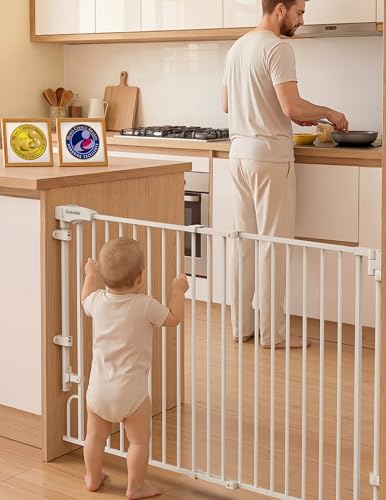 Removable & No Bottom Bar Baby Gate (White / 35.5-55" W, 30" H-Extra Wide)