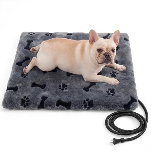 Pet Heating Pad for Cats Dogs Indoor & Sheltered Outdoor Waterproof Heated Cat Bed Heated Dog Bed Chew Resistant Cord Constant Temperature Electric Warming (Grey / Medium: 20" x 16" x 1.3")